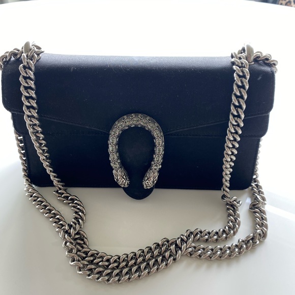 GUCCI BLACK SATIN & CRYSTAL SMALL DIONYSUS SHOULDER BAG - Picture 2 of 8